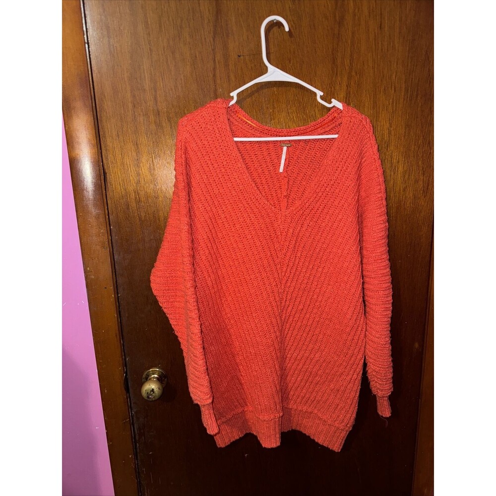 Free People Womens Orange Knitted Oversized Sweater Size Small